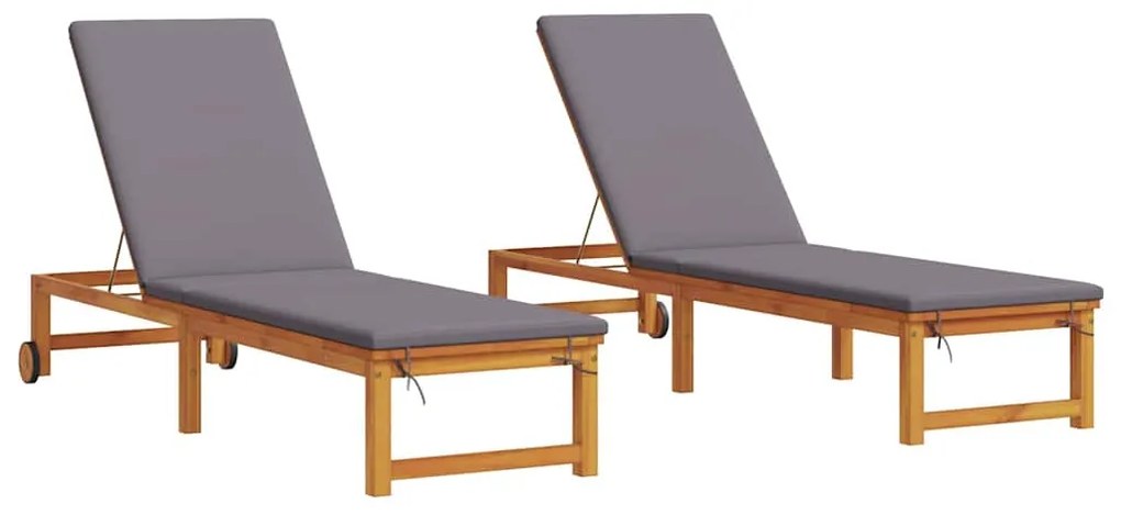 Espreguiçadeiras 2 pcs com Almofadas de Madeira Sólida de Acácia