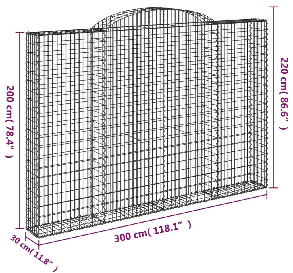 Cestos gabião arqueados 5pcs 300x30x200/220cm ferro galvanizado