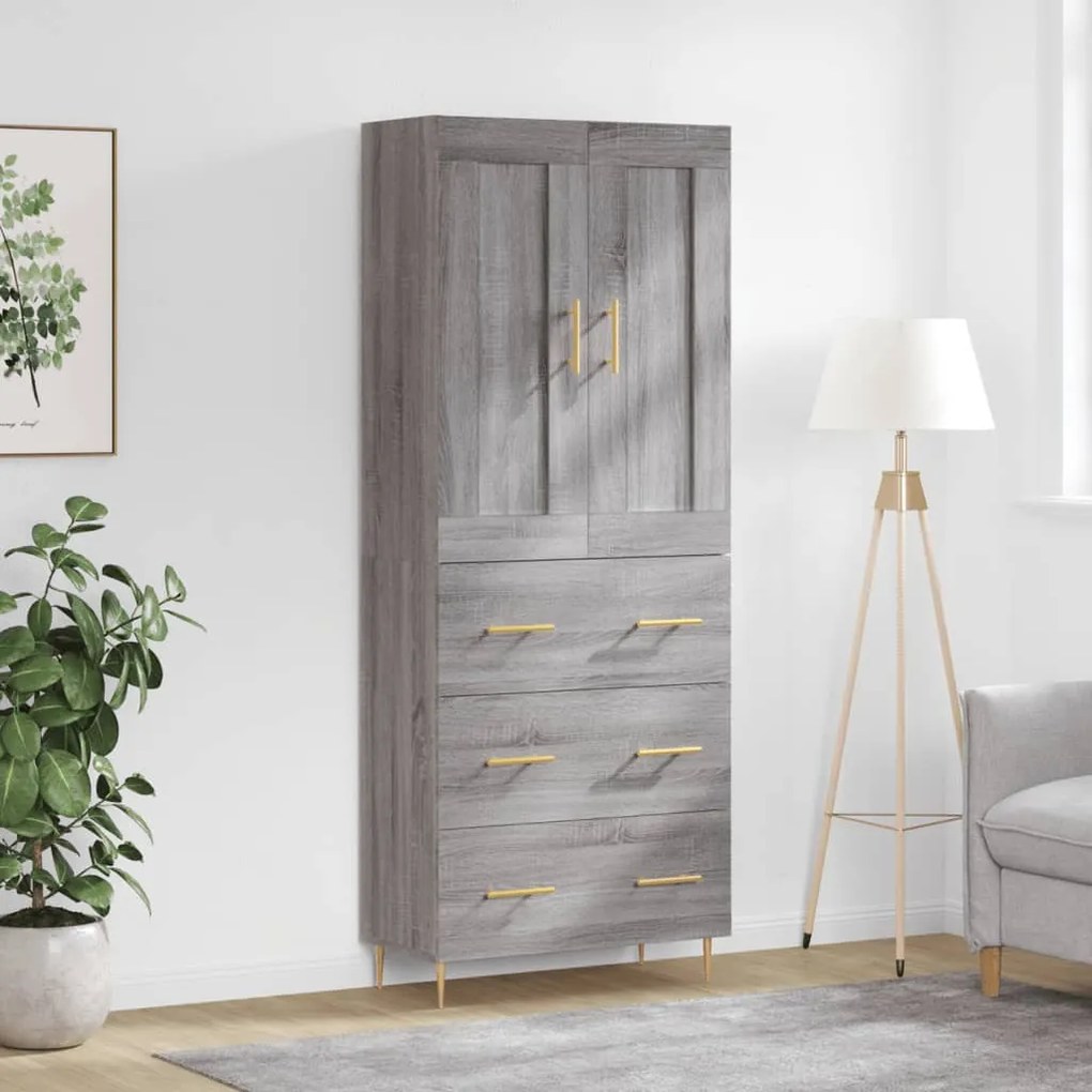 vidaXL Armário alto 69,5x34x180 cm derivados de madeira sonoma cinza