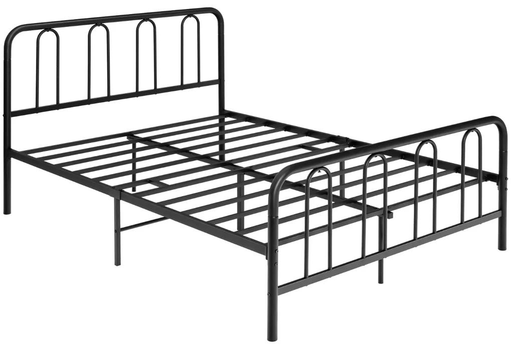 Estrutura de cama de metal com cabeceira e estribo Cama de plataforma moderna com armazenamento embaixo da cama 209x144x101 cm preta
