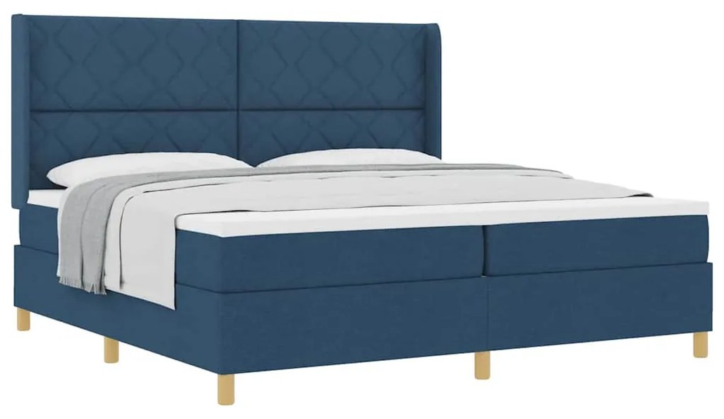 Cama Box com Colchão Azul - 200x200 cm em Tecido