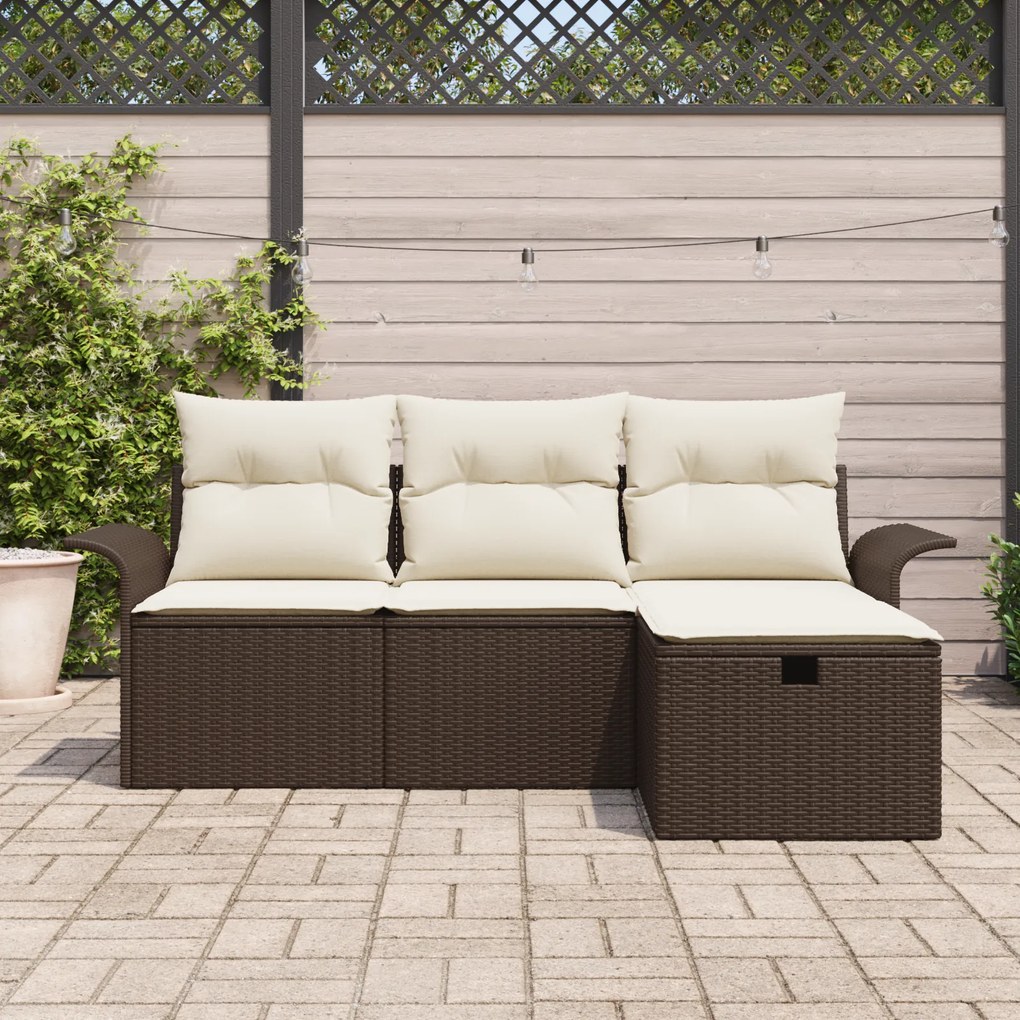 Conjunto de Sofá para Jardim de 4 Peças com Almofadas Castanho Polirat