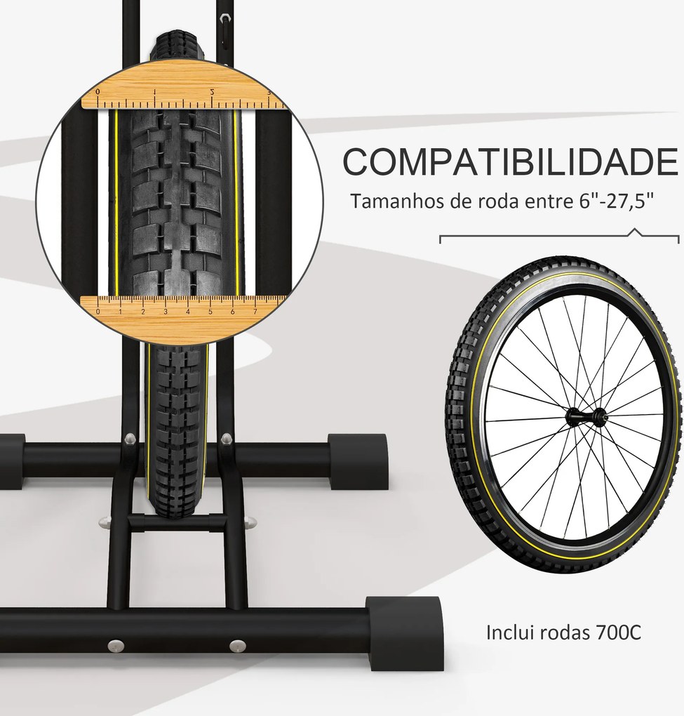 Estacionamento de Bicicletas Vertical e Horizontal com Ganchos Ajustáveis para Bicicletas de 6 a 28 Polegadas e 700 C