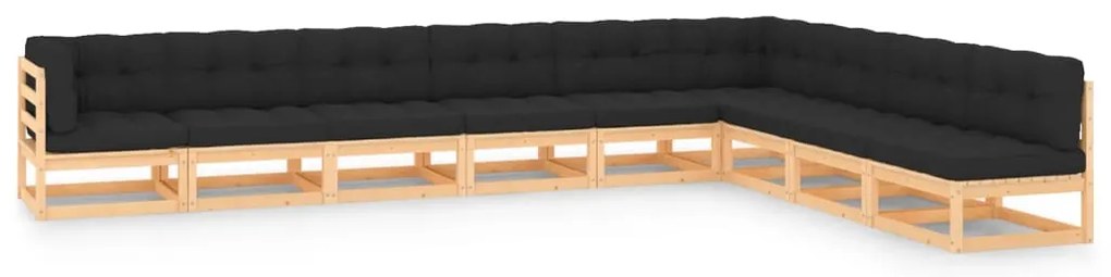 9 pcs conj. lounge jardim c/ almofadões antracite pinho maciço