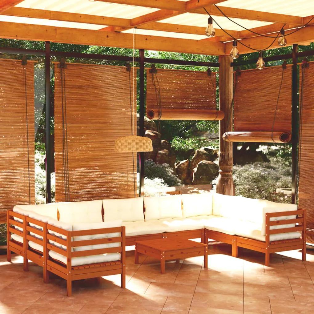 3097328 vidaXL 10pcs conj lounge jardim + almofadões pinho maciço castanho-mel