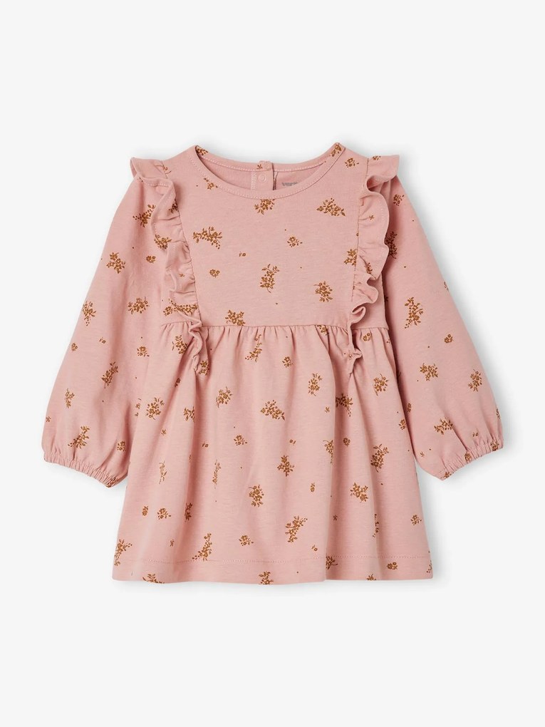 Vestido aos folhos, em jersey, para bebé rosado