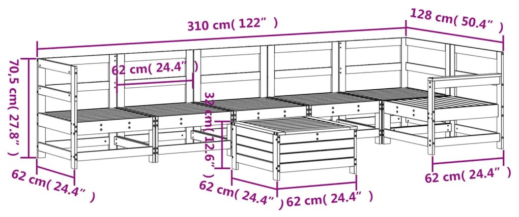 7 pcs conjunto de sofás para jardim pinho maciço branco