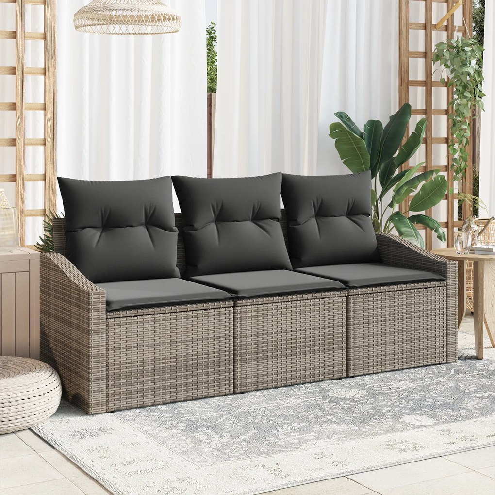 vidaXL Conjunto de Jantar de Jardim com Almofadas Cinza Rattan Sintético
