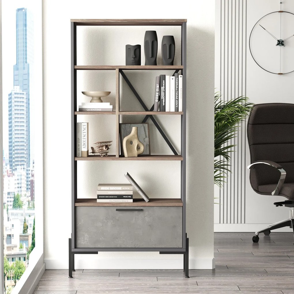 Estante VS4 – Castanho, Cinzento e Antracite – 75,5x160,8x44,5 cm