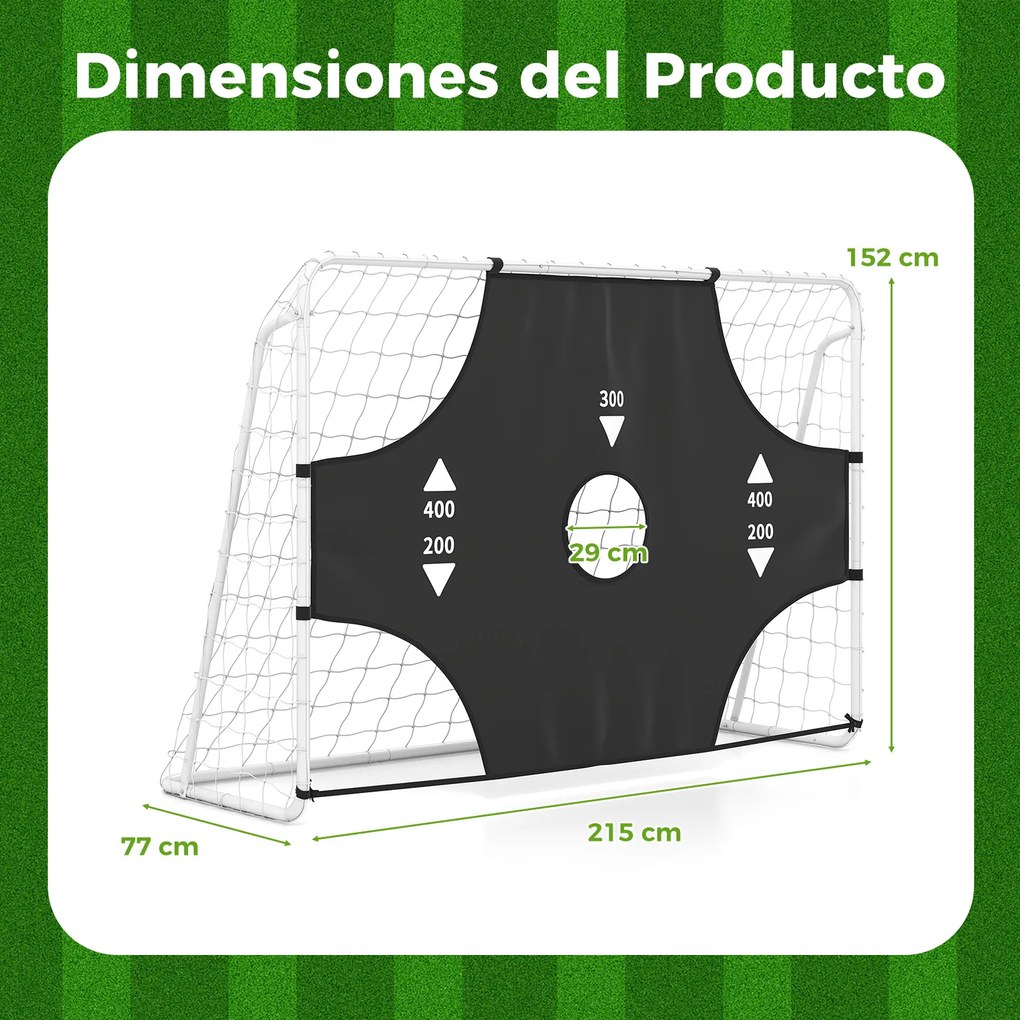 Baliza de Futebol Juvenil 2 em 1, 215 x 77 x 152 cm, Tela de Pontuação Removível, Preto + Branco