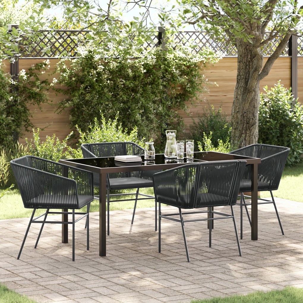 vidaXL Conjunto de Jantar de Jardim com 5 Peças e Almofadas em Rattan Polipropileno Preto