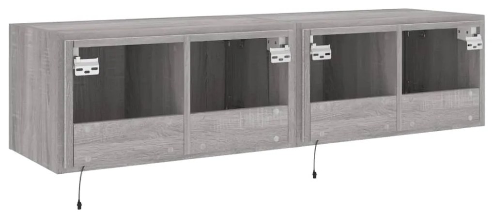 Móveis de parede para TV com luzes LED 2 pcs cinzento sonoma
