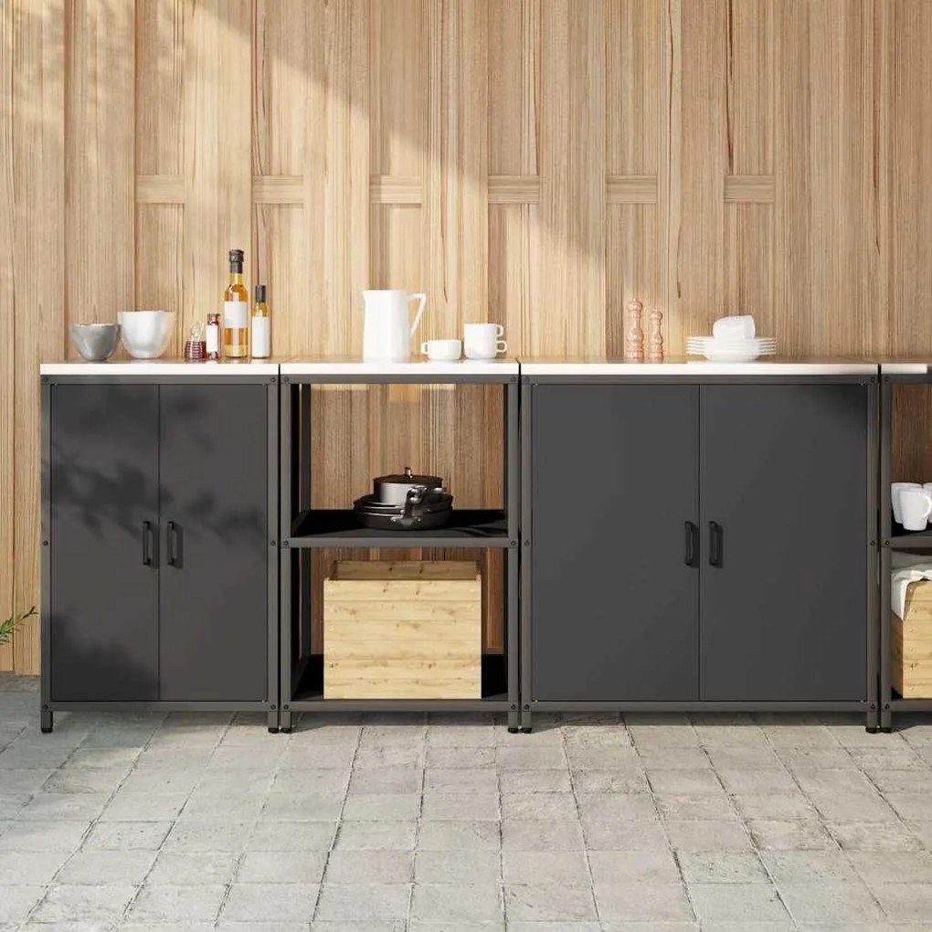 vidaXL Conjunto de Armazenamento de Cozinha com prateleira Outros 3 pcs Preto