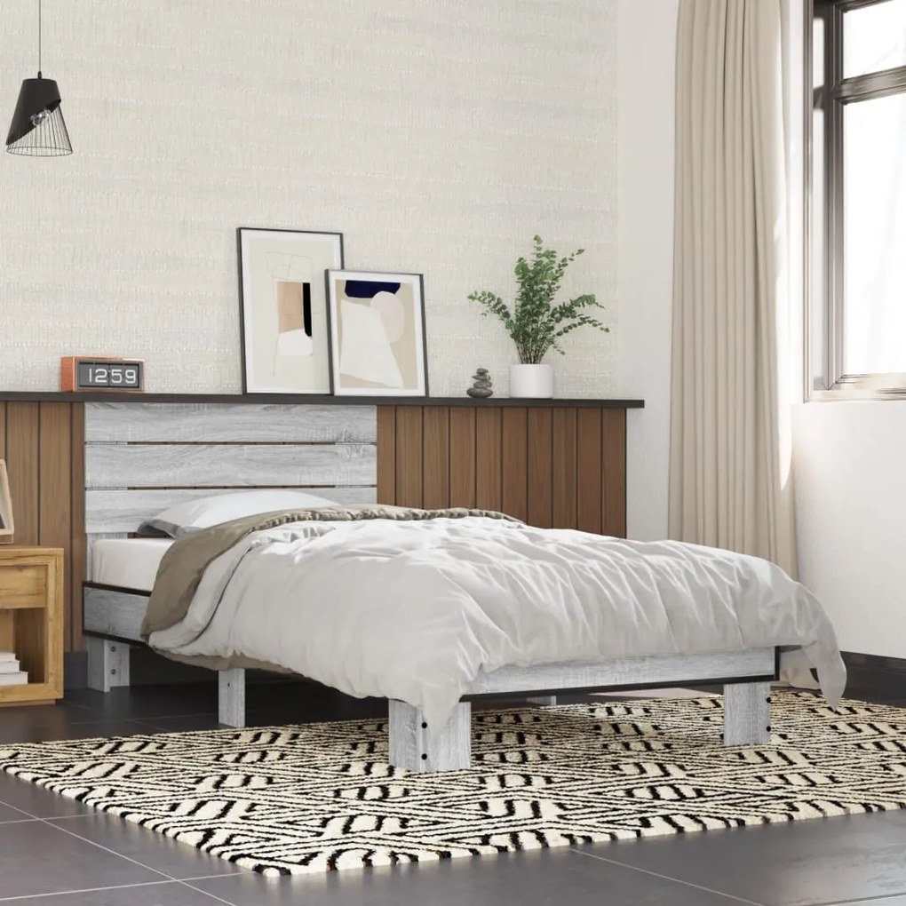vidaXL Estrutura de cama derivados de madeira e metal cinzento sonoma