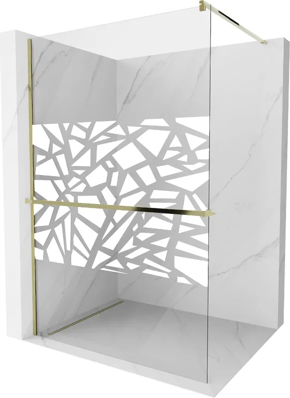 Mexen Kioto+ parede de chuveiro com prateleira Walk-in 90 x 200 cm, padrão branco, dourado - 800-090-121-50-85