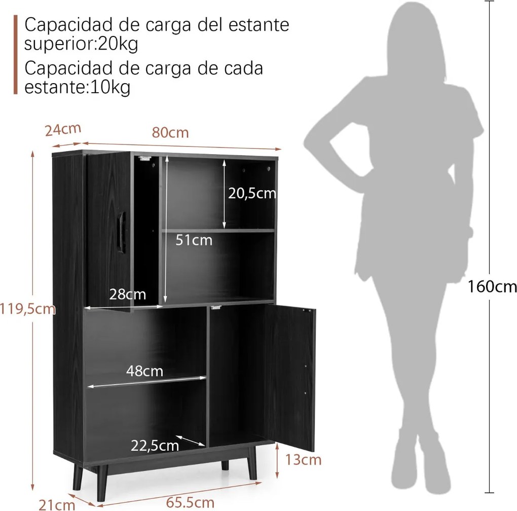 Armário de Madeira "Ollen" - 80 x 24 x 119,5 cm - 4 Níveis com Portas