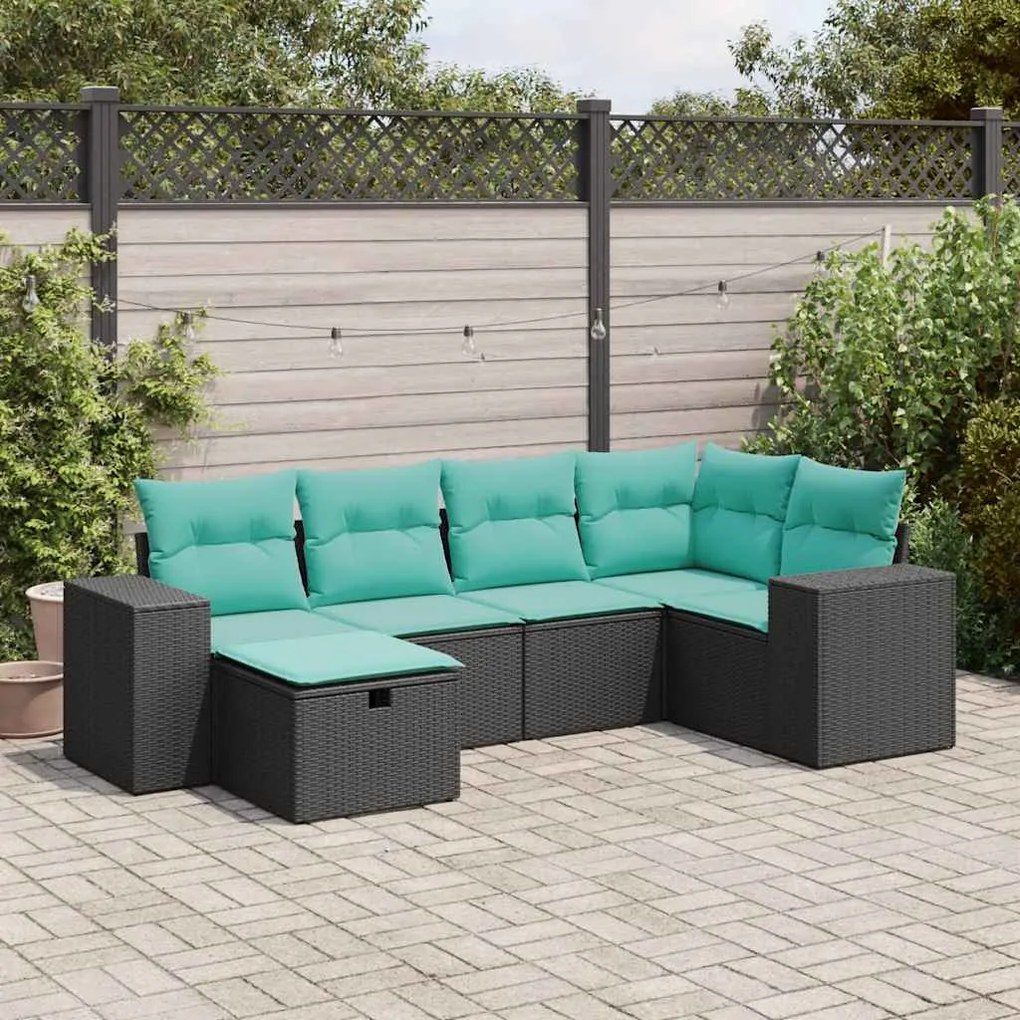 vidaXL 6 pcs conjunto sofás de jardim c/ almofadões vime PE preto