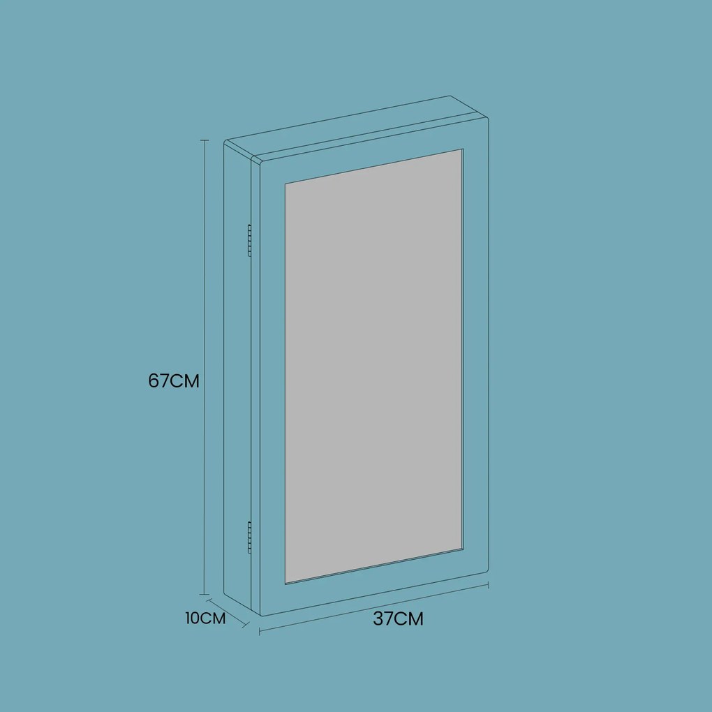 Armário para joias com espelho suspenso 10 x 37 x 67 cm branco com forro interior cinzento