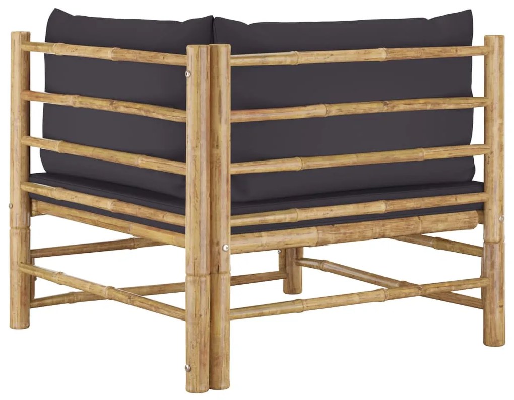 2pcs conj. lounge de jardim bambu c/ almofadões cinzento-escuro