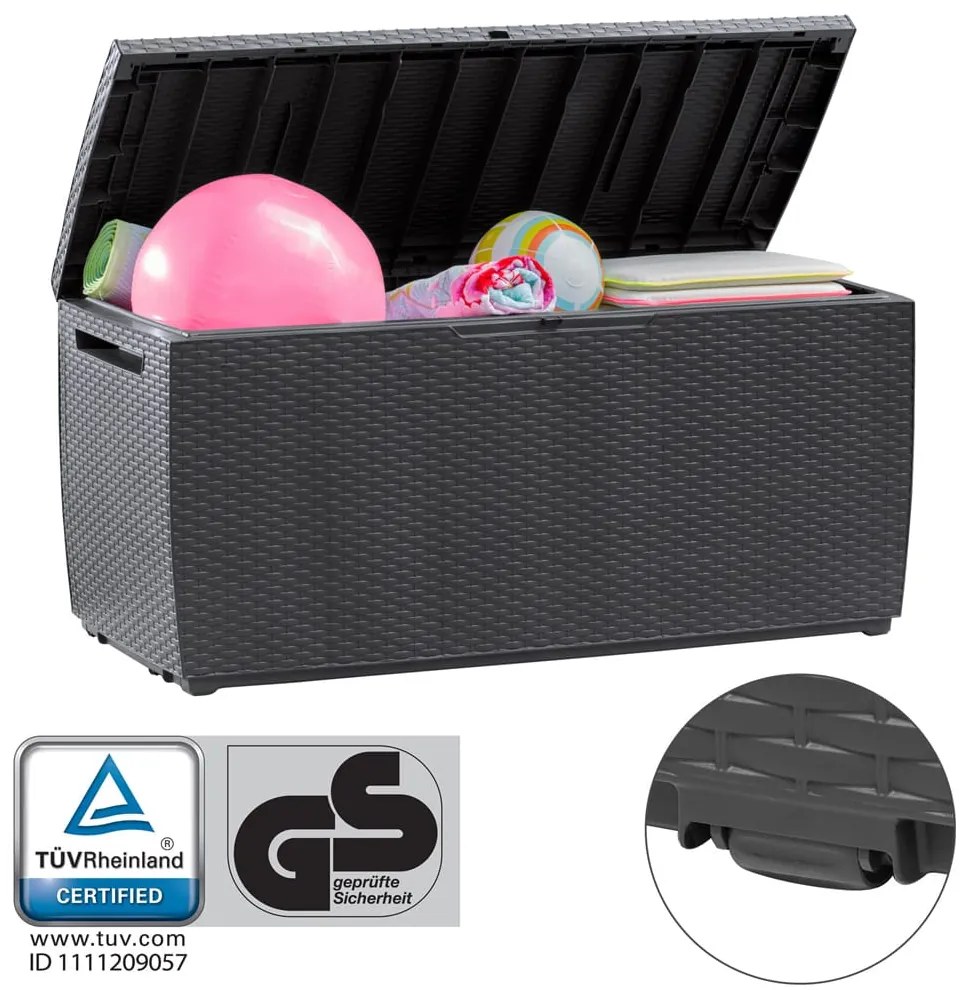 Caixa de arrumação para jardim Capri de 310L com rodas 123 x 53 x 58 cm Antracite