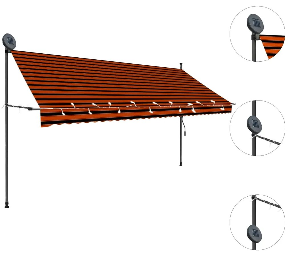 Toldo retrátil manual com LED 350 cm laranja e castanho