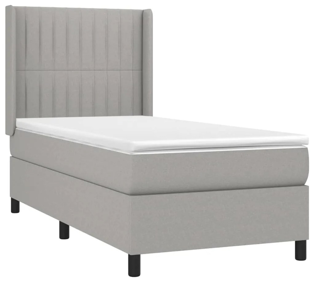 Cama box spring c/ colchão e LED 100x200 cm tecido cinza-claro