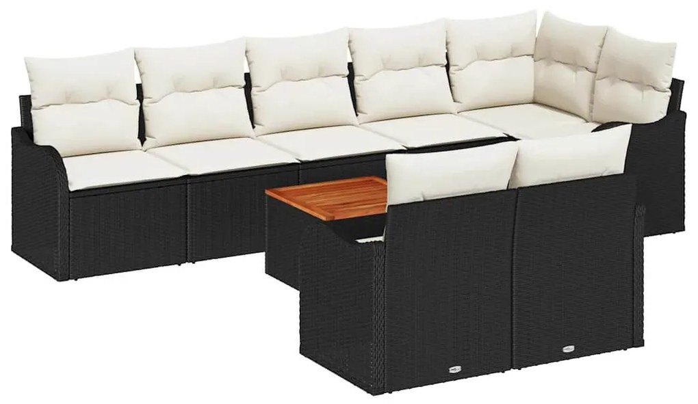 Conjunto de Sofá de Jardim vidaXL de 9 Peças com Almofadas Preto Ratta