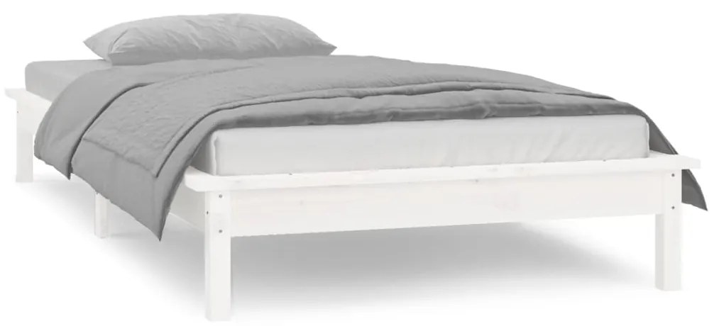 Estrutura cama c/ LED solteiro 75x190 cm madeira maciça branco