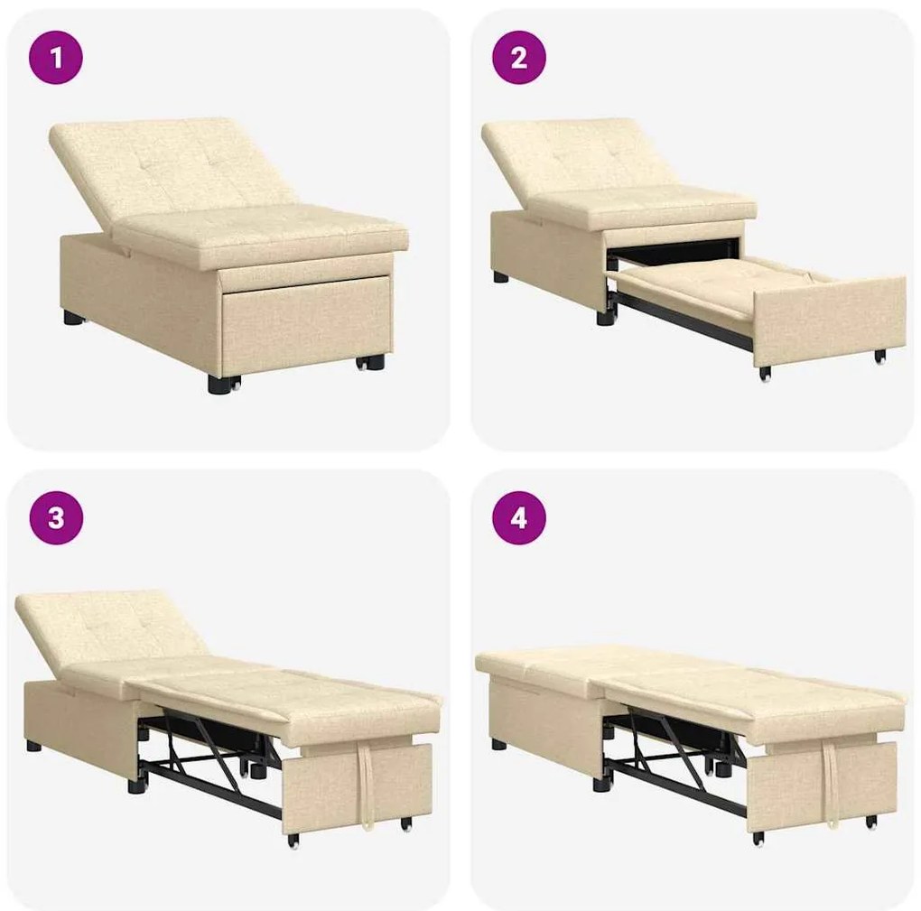 Sofá Cama 3 em 1 com Design Retrátil em Tecido Creme
