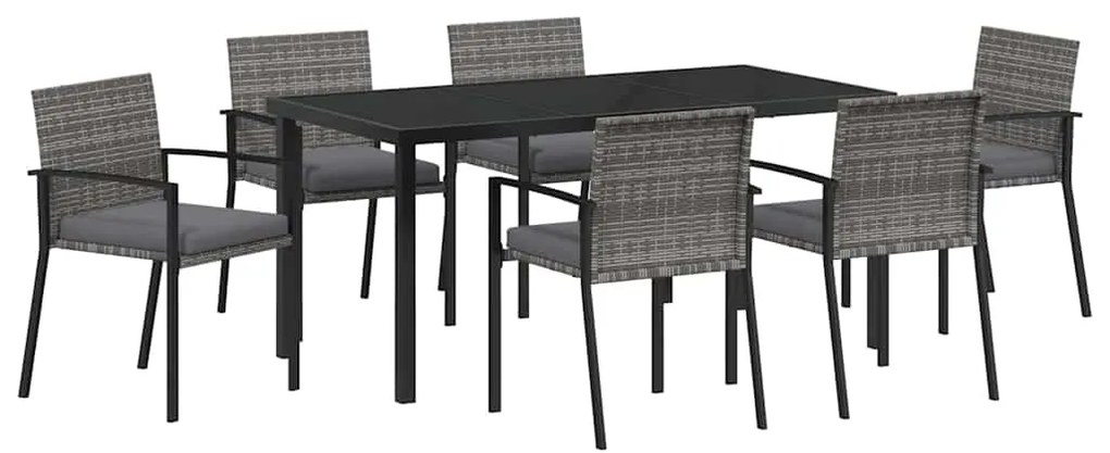 Conjunto de Jantar de Jardim de 7 Peças Cinza Rattan Polímero