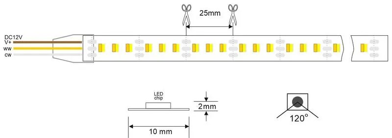 Fita de LED SMD3528, DC12V, 5m (240 Led/m), 48W, IP68 Branco duplo