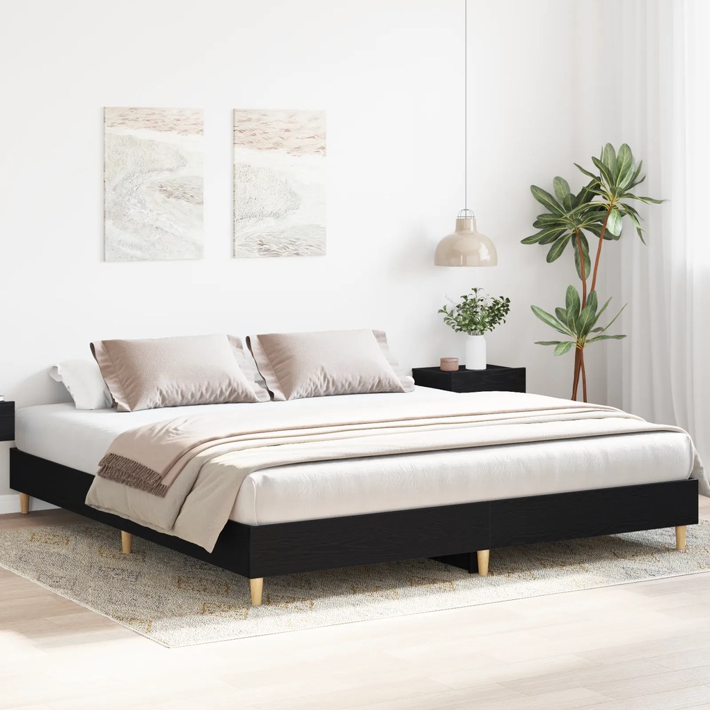 Estrutura de Cama Carvalho Preto 180x200 cm Madeira de Engenharia