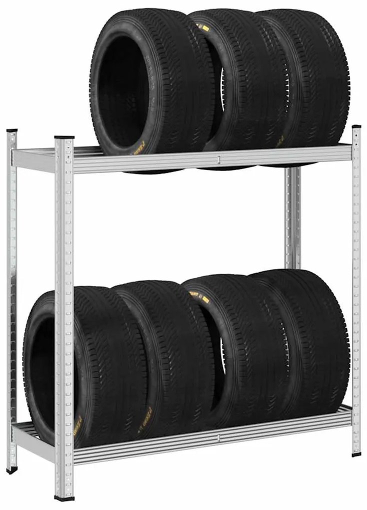 vidaXL Prateleira para pneus de 2 camadas prateado 110x40x109 cm aço