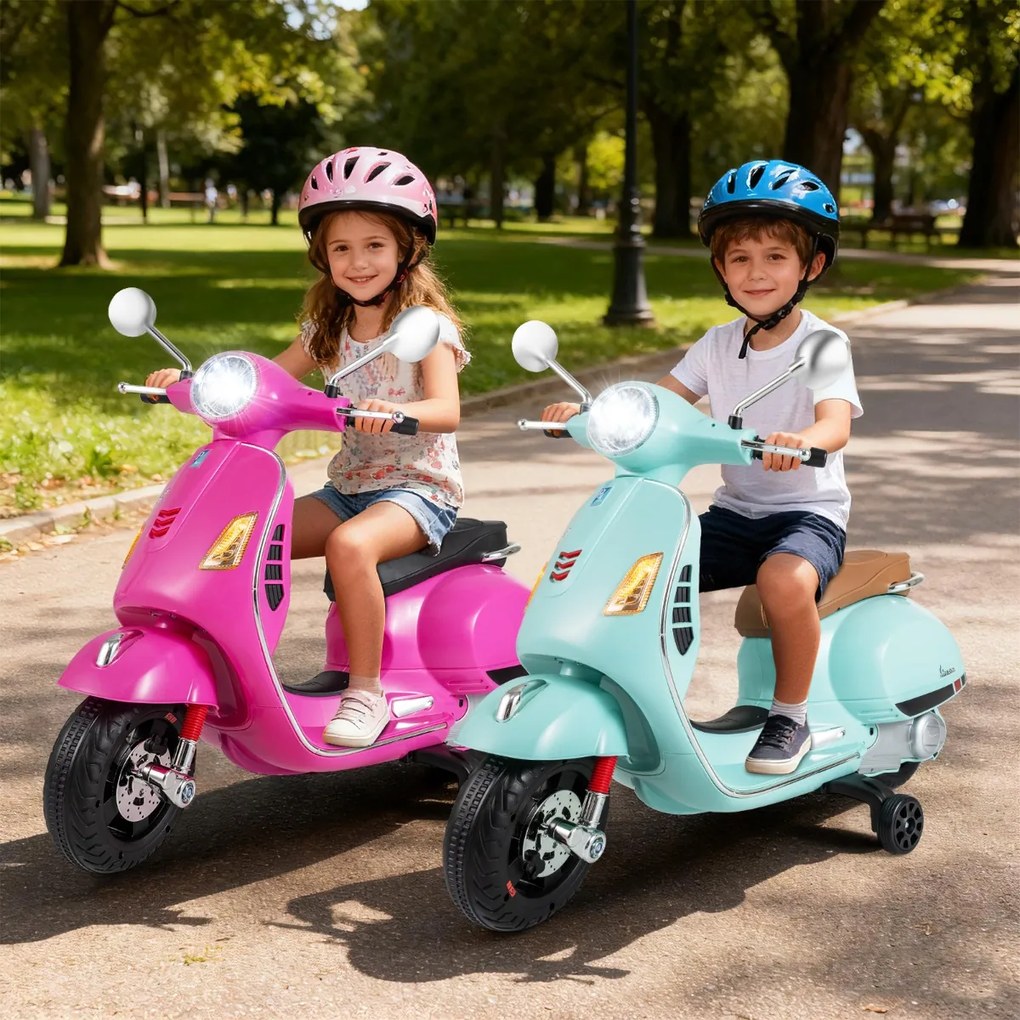 Mota elétrica para crianças de 12 V com 4 rodas, música, luzes LED, rodas de treino, motor duplo de 30 W e design retro-chique para crianças dos 3 aos