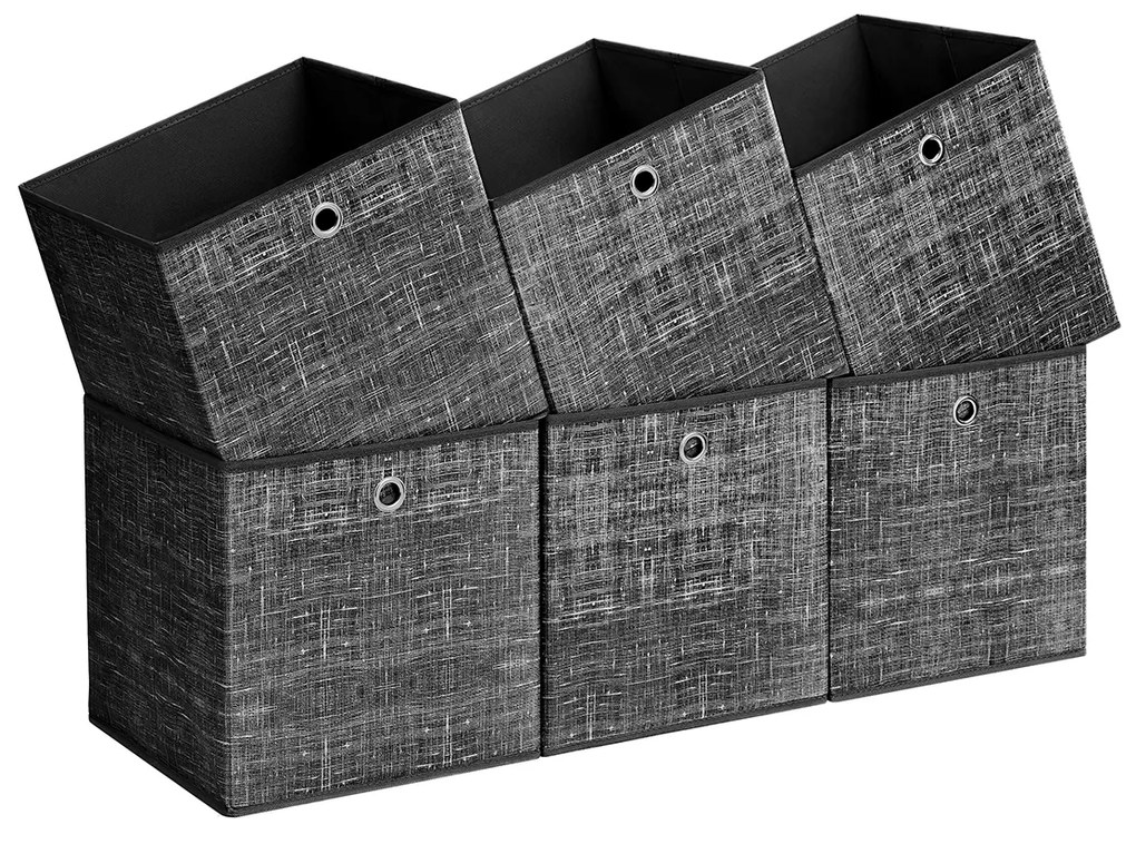 Conjunto de 6 Caixas de arrumação 33 x 33 x 33 cm preto mosqueado