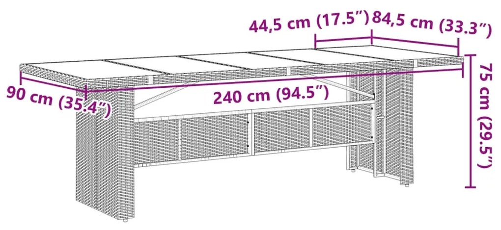 9 pcs conjunto de jantar p/ jardim c/ almofadões vime PE cinza