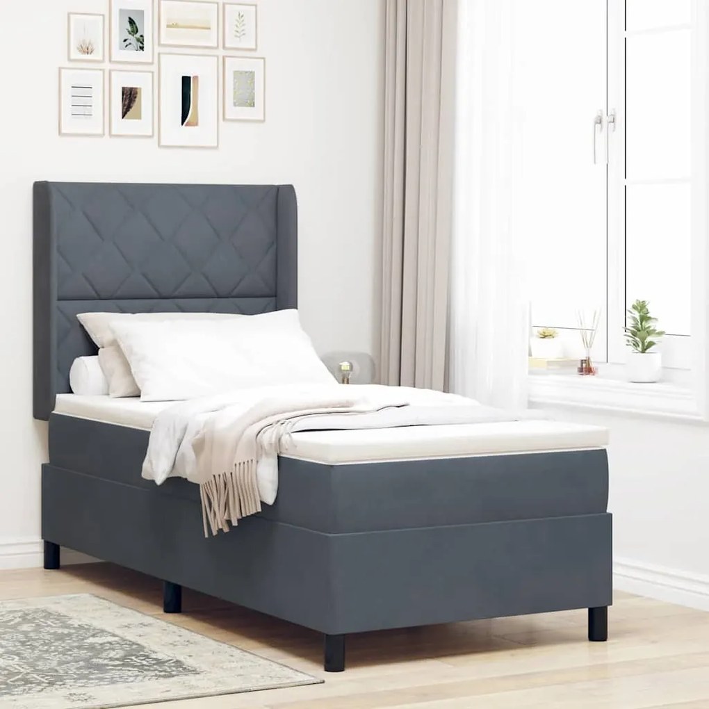 Cama Box com Colchão e LED vidaXL Cinza Escuro 90x190 cm Veludo