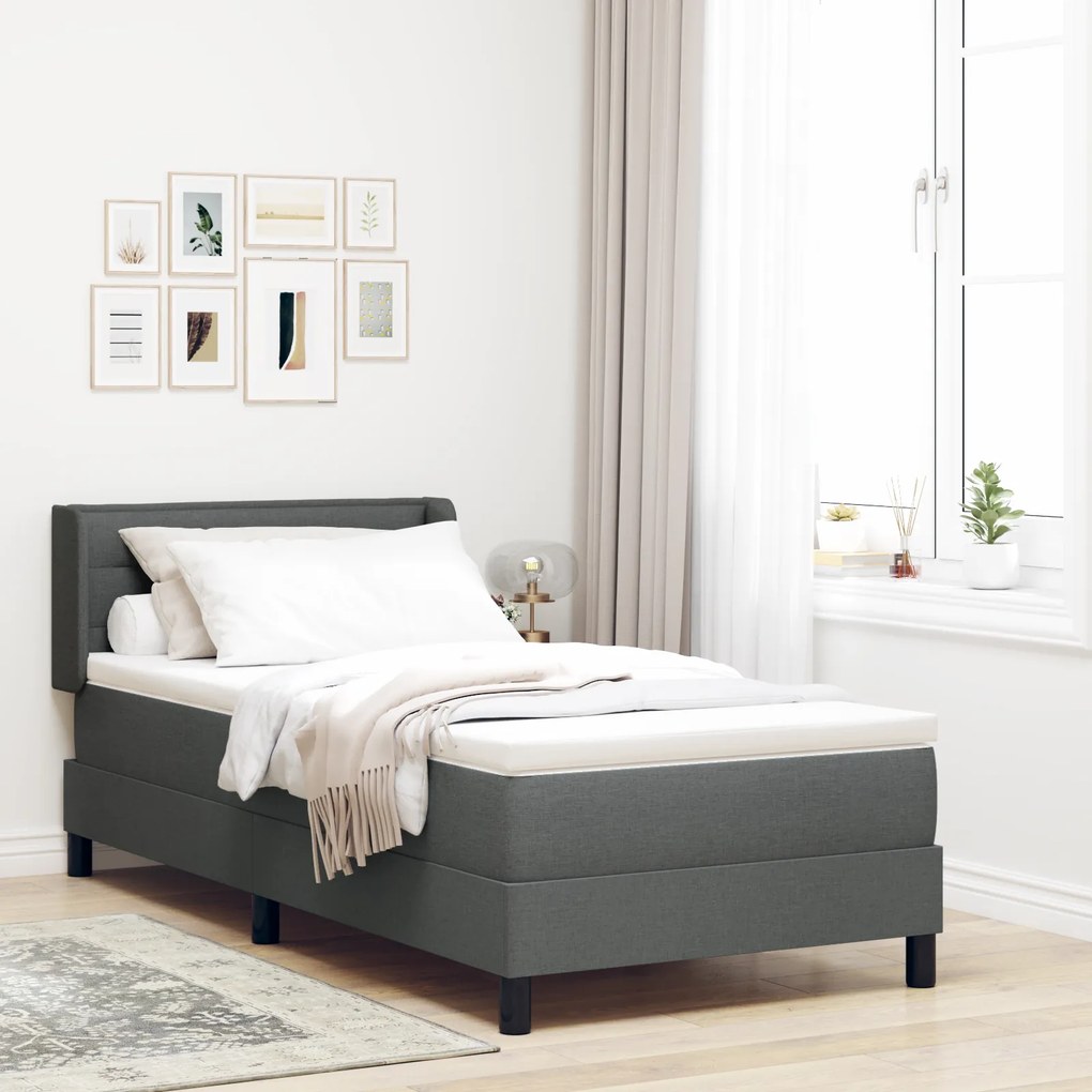 Cama Box Spring vidaXL com Colchão Cinza Escuro 80x200 cm Tecido