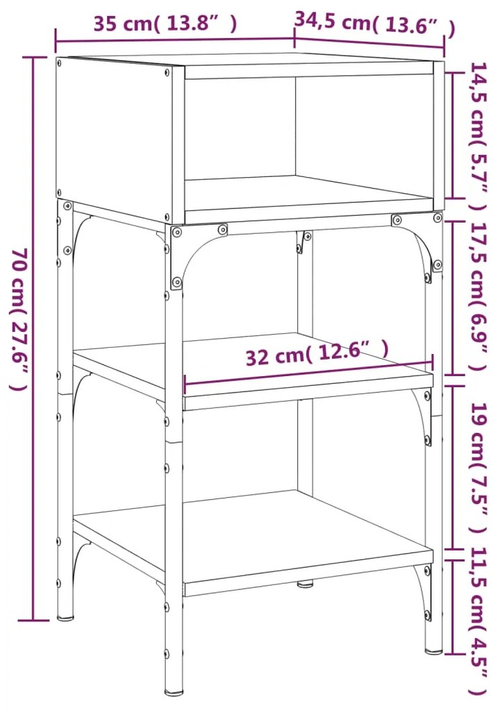 Mesas cabeceira 2pcs 35x34,5x70 deriv.madeira carvalho castanho