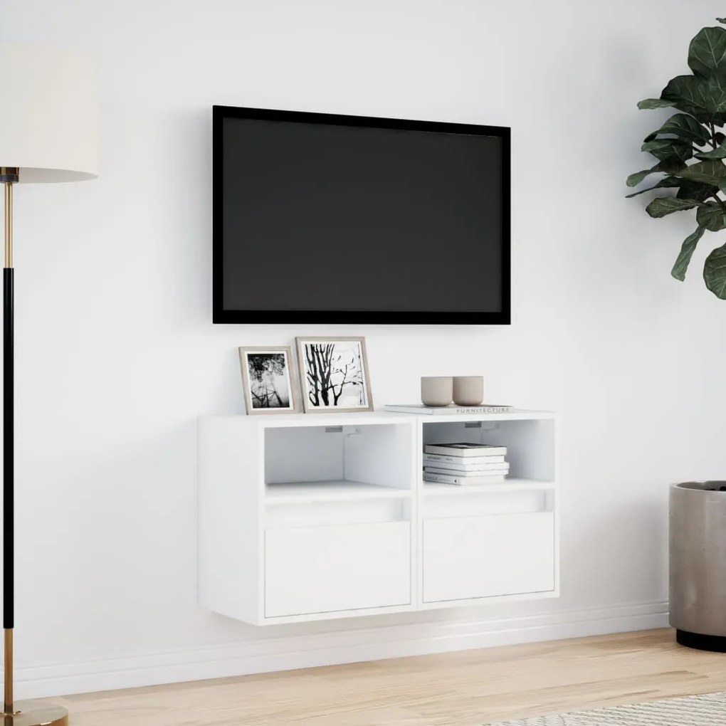 Móveis de parede p/ TV com luzes LED 2 pcs 41x31x45 cm branco