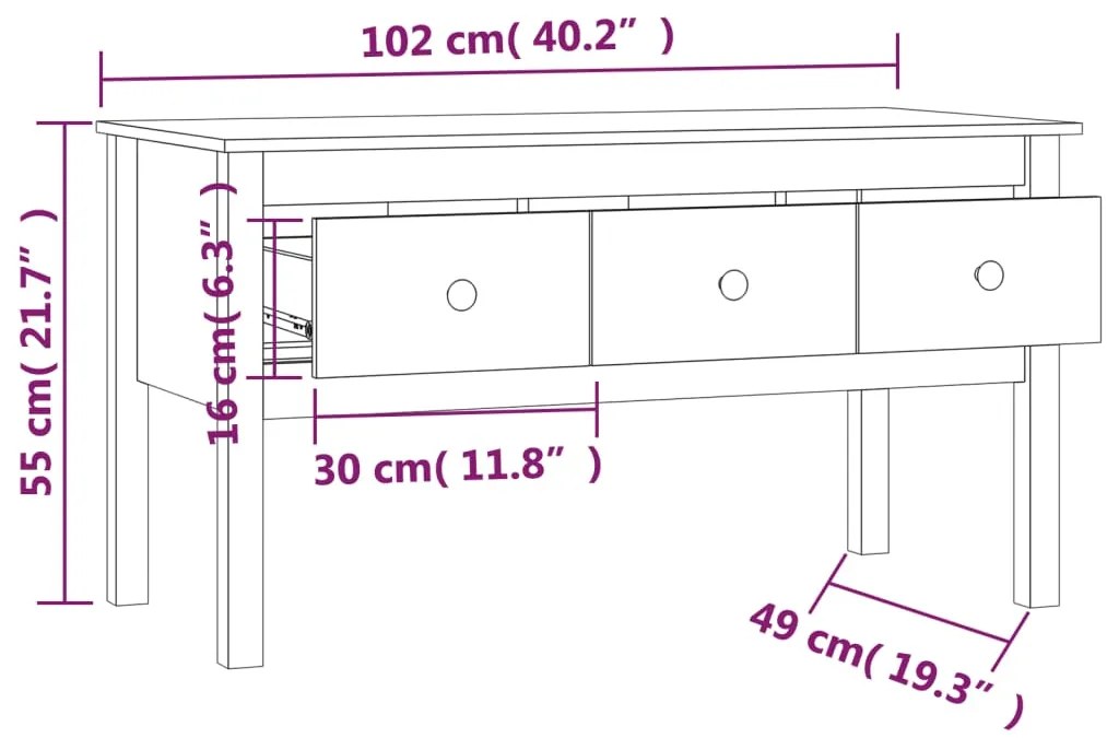 Mesa de centro 102x49x55 cm pinho maciço preto