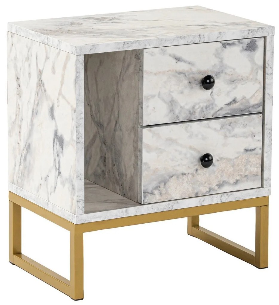Mesa de Cabeceira Glimmer - Freesia Marble Gold - 45,2cm x 50cm x 29,5