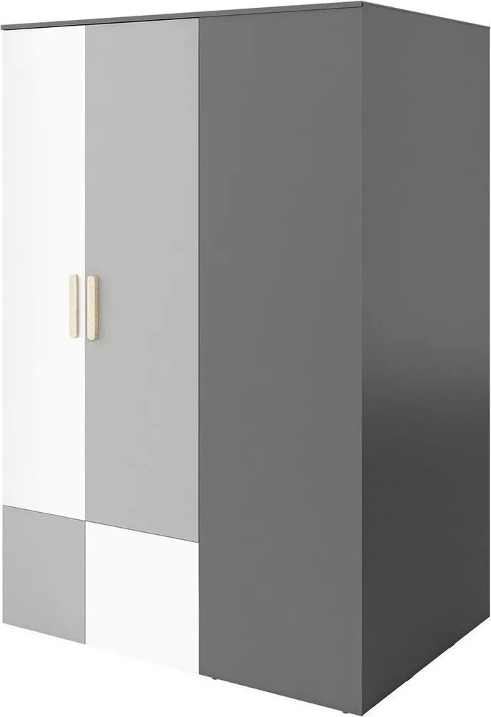 Roupeiro Veravie 131, Grafite, Branco, Cinzento claro, 193x130x93cm, 120 kg, Portas para roupeiro: Com dobradiças