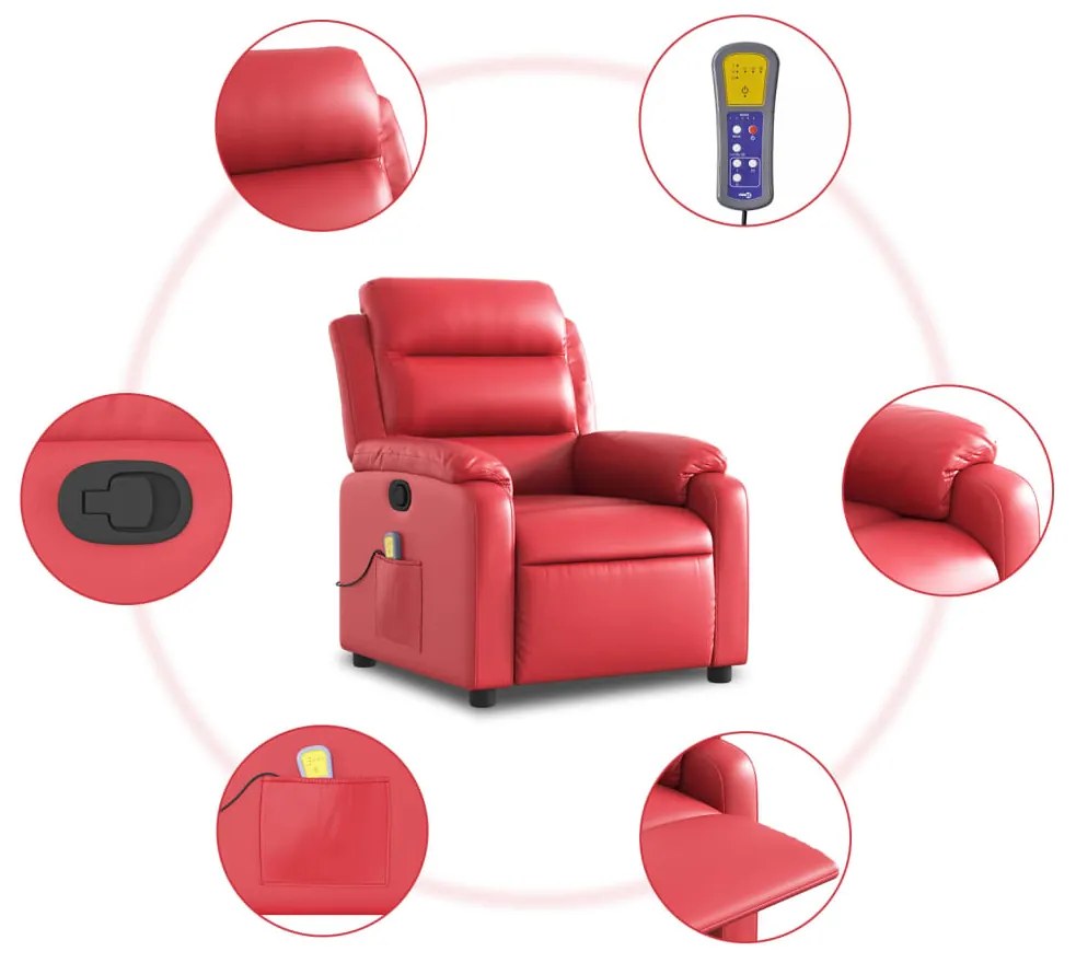 Poltrona de massagens reclinável couro artificial vermelho