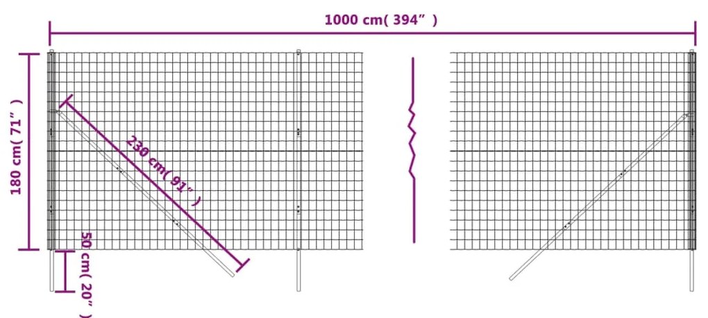 Cerca de malha de arame 1,8x10 m aço galvanizado antracite