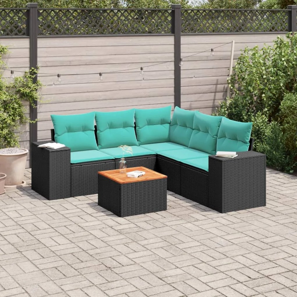 vidaXL 6 pcs conjunto de sofás p/ jardim c/ almofadões vime PE preto