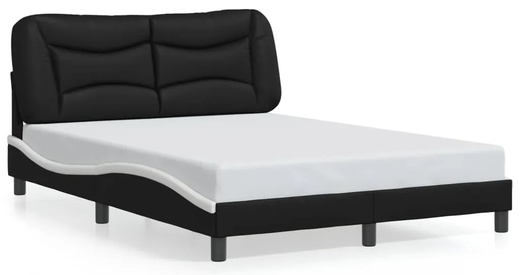 Estrutura cama c/ luzes LED 140x200cm couro artif. preto/branco