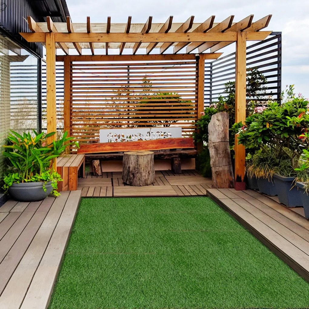 Outsunny Relva Artificial 30x30cm 10 Peças com Altura de 25mm Alta Densidade 11000 Relva Artificial de Encaixe para Exterior Pátio Terraço Verde