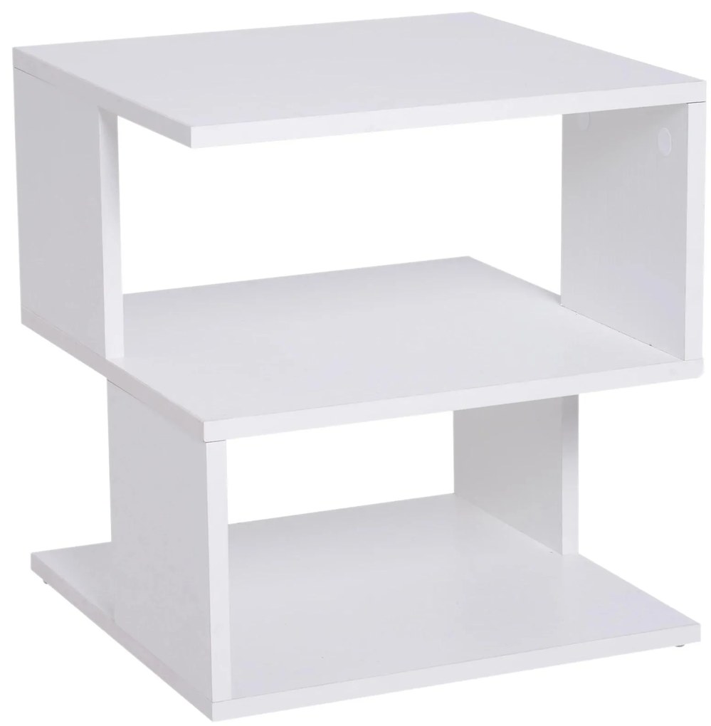 HOMCOM Mesa de Cabeceira Mesa de Café Auxiliar 2 Níveis  40x40x43 cm Branco