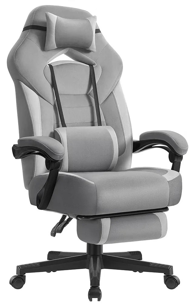 Cadeira gaming com apoio para os pés e almofada ajustável 72,4 x 69,7 x 118-128 cm Cinzento